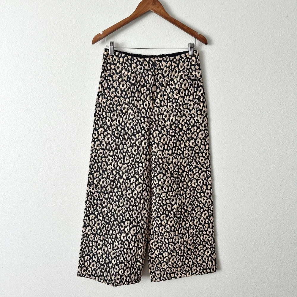 Maeve Brocade Leopard Print Wide Leg Pants & Crop Top Vest Set Women Size 2 - Picture 3 of 16